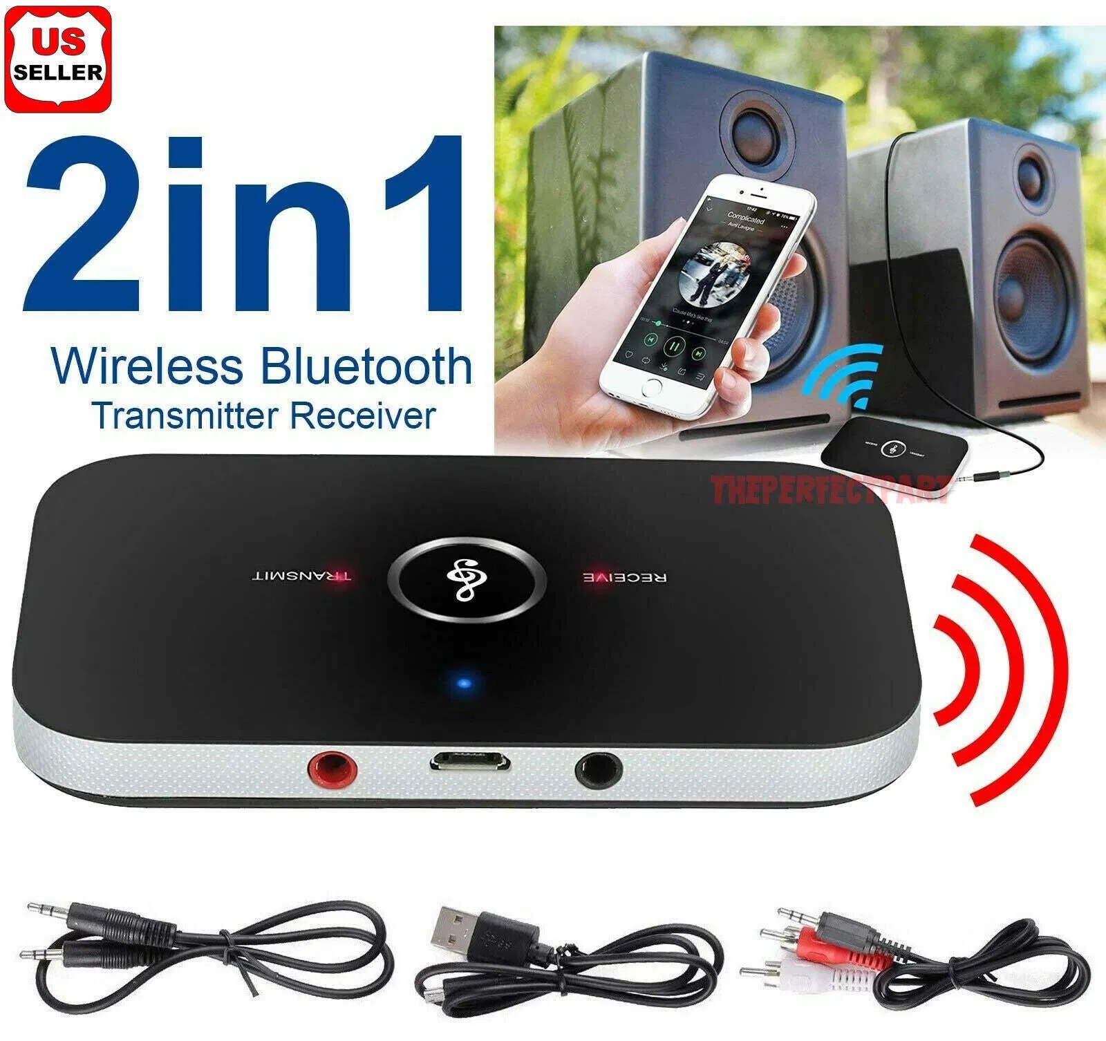 388b899d831b4e10bfba2f67d2854aca.jpg Bluetooth 5.0 Transmitter Receiver 2 IN 1 Wireless Audio 3.5mm Jack Aux Adapter - Image 1