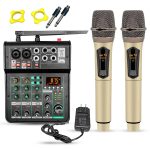 5 Core Audio Mixer Sound Board 4 Channel XLR Stereo Receiver w Bluetooth USB Microphone PA Karaoke Music Podcast Mixing Soundboard Mini Mezcladora Para DJ - MX 4CH 2MIC GLD