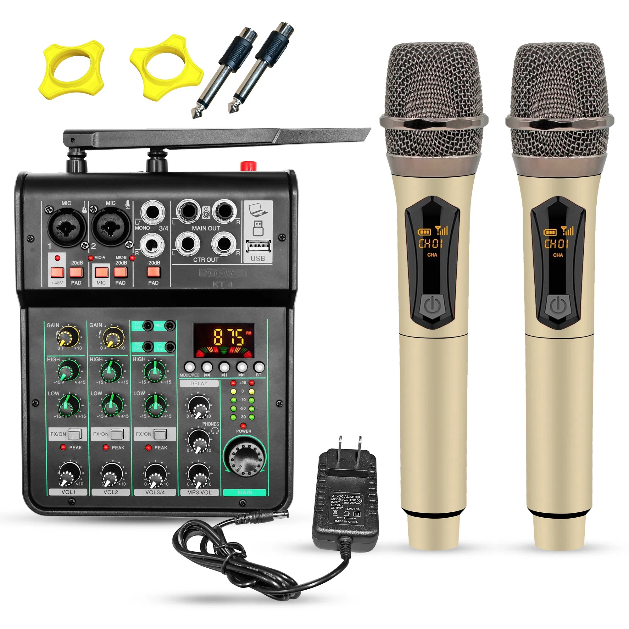48fbf75be58448fbb569ca3a85ce53ff.jpg 5 Core Audio Mixer Sound Board 4 Channel XLR Stereo Receiver w Bluetooth USB Microphone PA Karaoke Music Podcast Mixing Soundboard Mini Mezcladora Para DJ - MX 4CH 2MIC GLD - Image 1