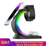 4 In 1 Magnetic Wireless Charger Fast Charging For Smart Phone Atmosphere Light Charging Station For Airpods Pro I-phone Watch - Image 5
