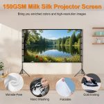 100inch/120inch Options Projector Screen With Stand 16:9 4K HD Rear Front Wrinkle-Free Portable And Foldable Movie Screen With Carry Bag For Indoor Outdoor Home Theater Backyard Cinema - Image 3