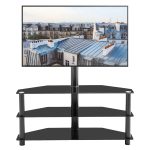 Black Multi-function TV Stand Height Adjustable Bracket Swivel 3-Tier - Image 3
