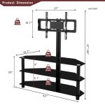 Black Multi-function TV Stand Height Adjustable Bracket Swivel 3-Tier - Image 9